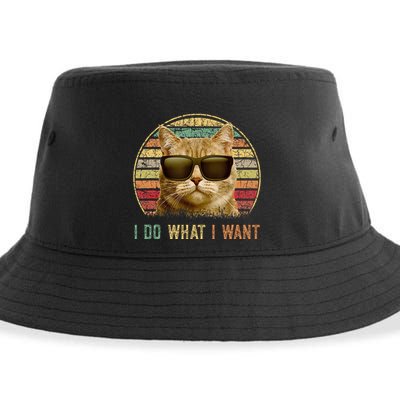 Retro 70s 80s 90s Meowy Cat I Do What I Want Funny Cat Sustainable Bucket Hat