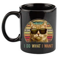Retro 70s 80s 90s Meowy Cat I Do What I Want Funny Cat 11oz C Handle Ceramic Mug