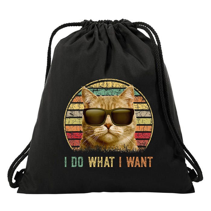 Retro 70s 80s 90s Meowy Cat I Do What I Want Funny Cat Drawstring Bag