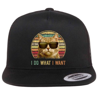 Retro 70s 80s 90s Meowy Cat I Do What I Want Funny Cat Flatbill Hat