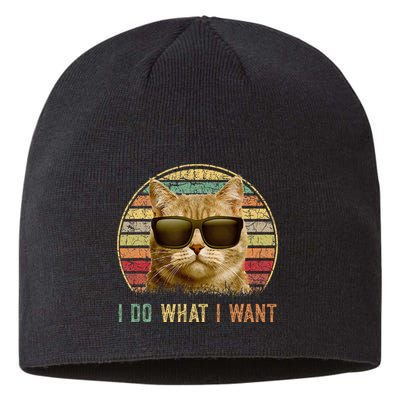 Retro 70s 80s 90s Meowy Cat I Do What I Want Funny Cat Sustainable Beanie