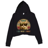 Retro 70s 80s 90s Meowy Cat I Do What I Want Funny Cat Crop Fleece Hoodie