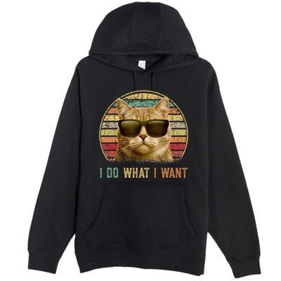 Retro 70s 80s 90s Meowy Cat I Do What I Want Funny Cat Premium Pullover Hoodie
