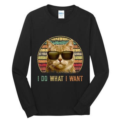 Retro 70s 80s 90s Meowy Cat I Do What I Want Funny Cat Tall Long Sleeve T-Shirt