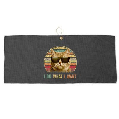 Retro 70s 80s 90s Meowy Cat I Do What I Want Funny Cat Large Microfiber Waffle Golf Towel