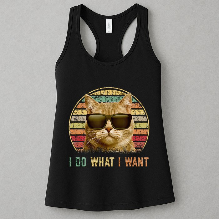 Retro 70s 80s 90s Meowy Cat I Do What I Want Funny Cat Womens Tank Top