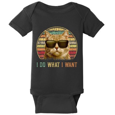 Retro 70s 80s 90s Meowy Cat I Do What I Want Funny Cat Baby Bodysuit