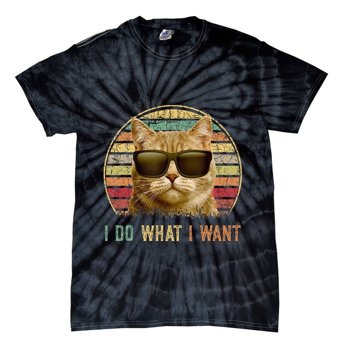 Retro 70s 80s 90s Meowy Cat I Do What I Want Funny Cat Tie-Dye T-Shirt