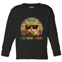 Retro 70s 80s 90s Meowy Cat I Do What I Want Funny Cat Toddler Long Sleeve Shirt