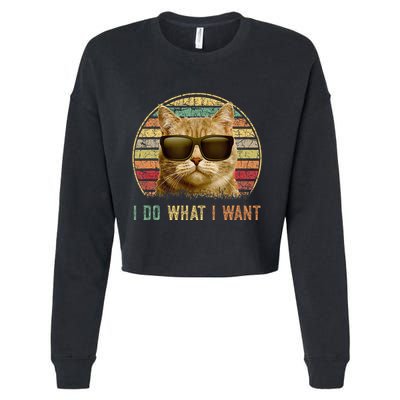 Retro 70s 80s 90s Meowy Cat I Do What I Want Funny Cat Cropped Pullover Crew