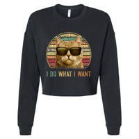 Retro 70s 80s 90s Meowy Cat I Do What I Want Funny Cat Cropped Pullover Crew
