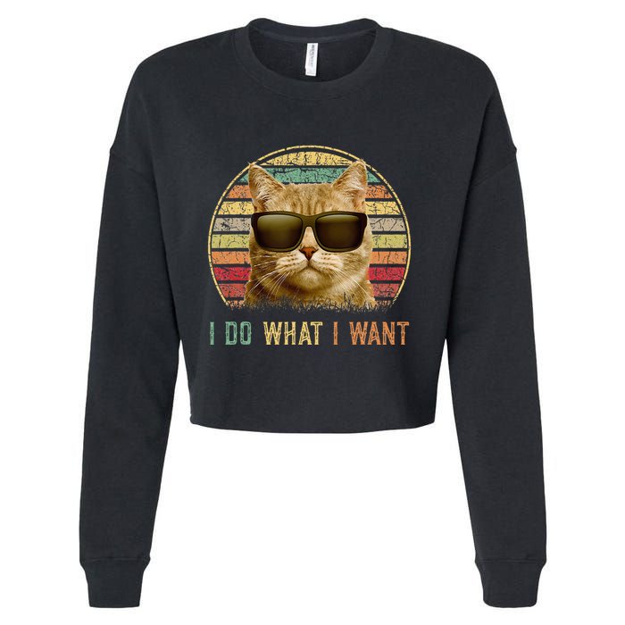 Retro 70s 80s 90s Meowy Cat I Do What I Want Funny Cat Cropped Pullover Crew