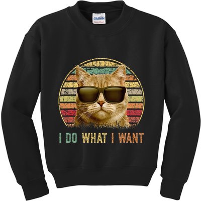 Retro 70s 80s 90s Meowy Cat I Do What I Want Funny Cat Kids Sweatshirt