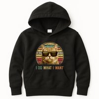 Retro 70s 80s 90s Meowy Cat I Do What I Want Funny Cat Kids Hoodie