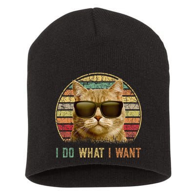 Retro 70s 80s 90s Meowy Cat I Do What I Want Funny Cat Short Acrylic Beanie
