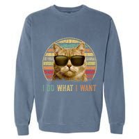 Retro 70s 80s 90s Meowy Cat I Do What I Want Funny Cat Garment-Dyed Sweatshirt