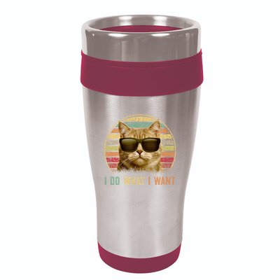 Retro 70s 80s 90s Meowy Cat I Do What I Want Funny Cat 16oz Travel Tumbler