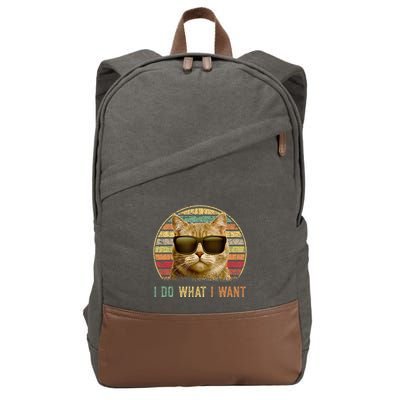 Retro 70s 80s 90s Meowy Cat I Do What I Want Funny Cat Cotton Canvas Backpack