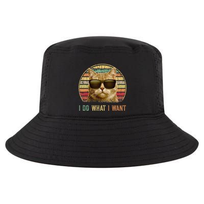 Retro 70s 80s 90s Meowy Cat I Do What I Want Funny Cat Cool Comfort Performance Bucket Hat