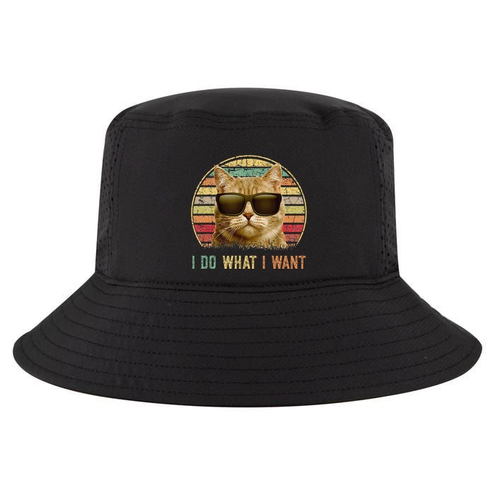 Retro 70s 80s 90s Meowy Cat I Do What I Want Funny Cat Cool Comfort Performance Bucket Hat