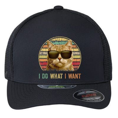 Retro 70s 80s 90s Meowy Cat I Do What I Want Funny Cat Flexfit Unipanel Trucker Cap