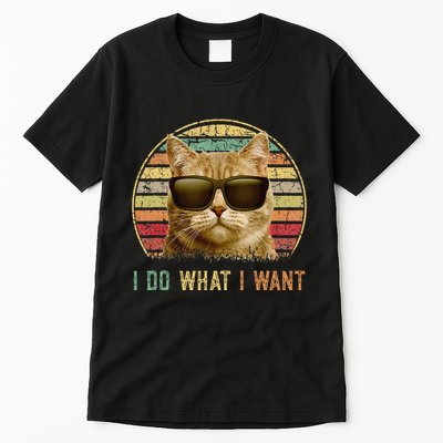 Retro 70s 80s 90s Meowy Cat I Do What I Want Funny Cat Tall T-Shirt