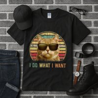 Retro 70s 80s 90s Meowy Cat I Do What I Want Funny Cat Tall T-Shirt