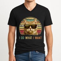 Retro 70s 80s 90s Meowy Cat I Do What I Want Funny Cat V-Neck T-Shirt