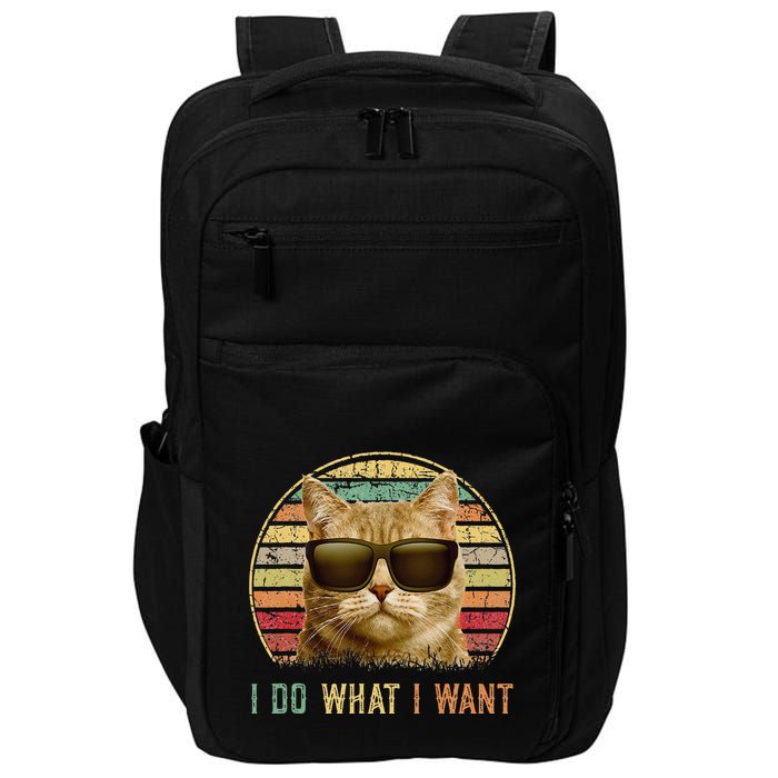 Retro 70s 80s 90s Meowy Cat I Do What I Want Funny Cat Impact Tech Backpack