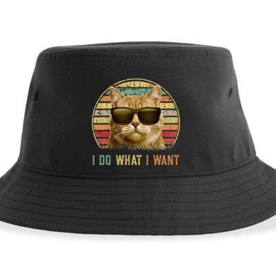 Retro 70s 80s 90s Meowy Cat I Do What I Want Funny Cat Sustainable Bucket Hat