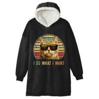Retro 70s 80s 90s Meowy Cat I Do What I Want Funny Cat Hooded Wearable Blanket