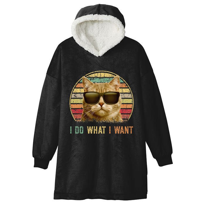 Retro 70s 80s 90s Meowy Cat I Do What I Want Funny Cat Hooded Wearable Blanket