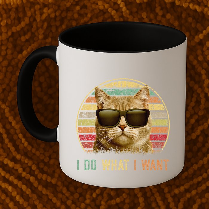 Retro 70s 80s 90s Meowy Cat I Do What I Want Funny Cat Mug