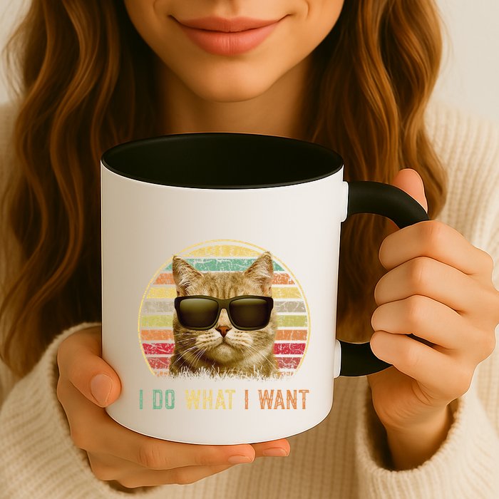Retro 70s 80s 90s Meowy Cat I Do What I Want Funny Cat Mug