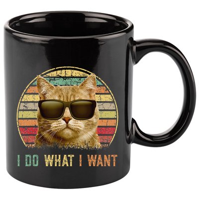 Retro 70s 80s 90s Meowy Cat I Do What I Want Funny Cat 11oz C Handle Ceramic Mug