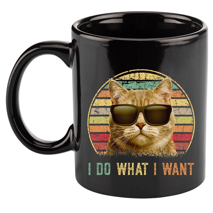 Retro 70s 80s 90s Meowy Cat I Do What I Want Funny Cat 11oz C Handle Ceramic Mug