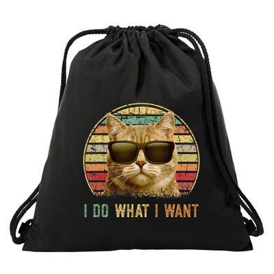 Retro 70s 80s 90s Meowy Cat I Do What I Want Funny Cat Drawstring Bag