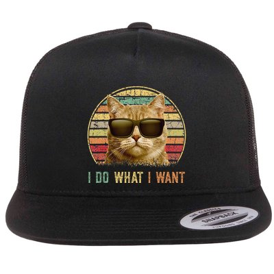 Retro 70s 80s 90s Meowy Cat I Do What I Want Funny Cat Flatbill Hat