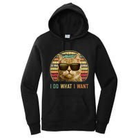 Retro 70s 80s 90s Meowy Cat I Do What I Want Funny Cat Women's Pullover Hoodie