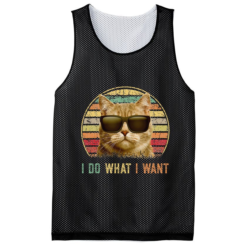 Retro 70s 80s 90s Meowy Cat I Do What I Want Funny Cat Mesh Reversible Basketball Jersey Tank