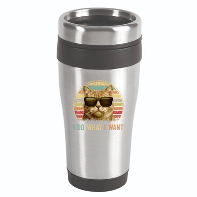 Retro 70s 80s 90s Meowy Cat I Do What I Want Funny Cat 16oz Travel Tumbler