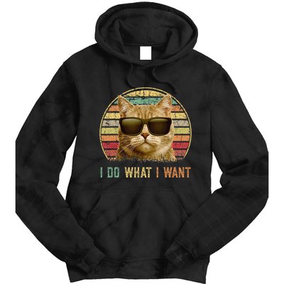 Retro 70s 80s 90s Meowy Cat I Do What I Want Funny Cat Tie Dye Hoodie