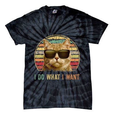 Retro 70s 80s 90s Meowy Cat I Do What I Want Funny Cat Tie-Dye T-Shirt