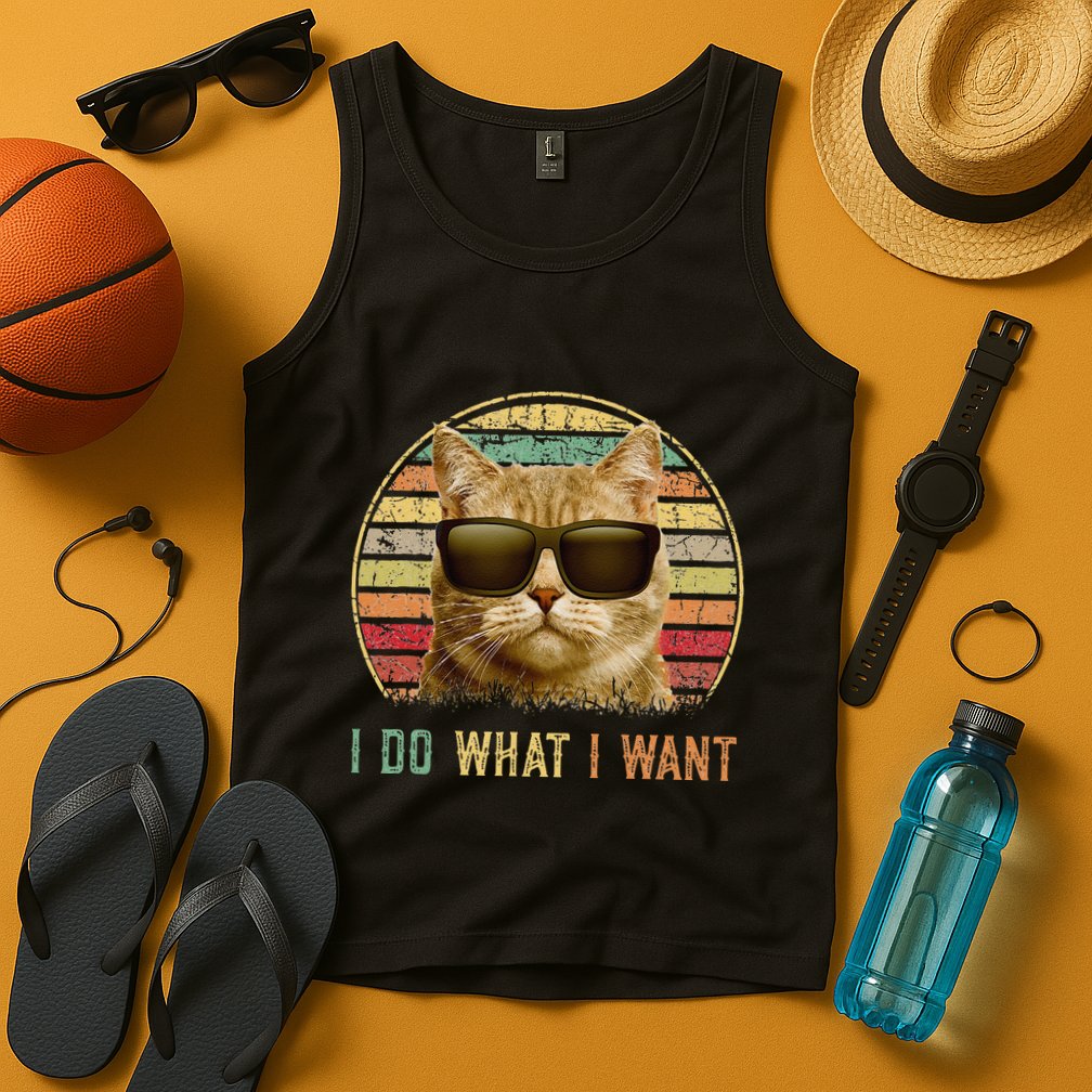 Retro 70s 80s 90s Meowy Cat I Do What I Want Funny Cat Tank Top