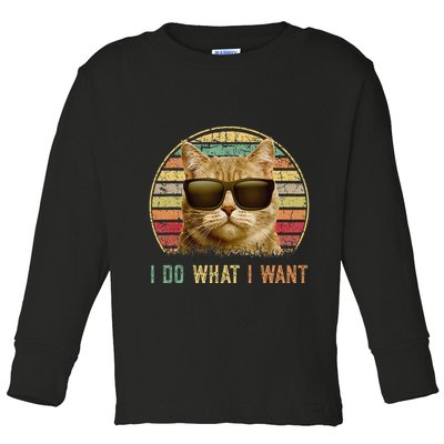 Retro 70s 80s 90s Meowy Cat I Do What I Want Funny Cat Toddler Long Sleeve Shirt