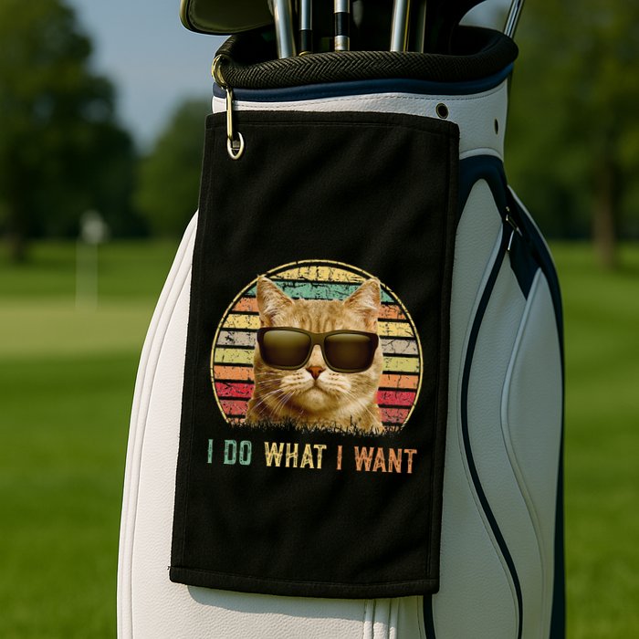 Retro 70s 80s 90s Meowy Cat I Do What I Want Funny Cat Golf Towel