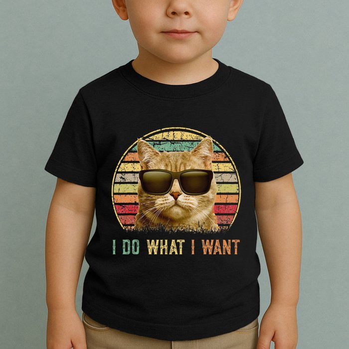 Retro 70s 80s 90s Meowy Cat I Do What I Want Funny Cat Toddler T-Shirt
