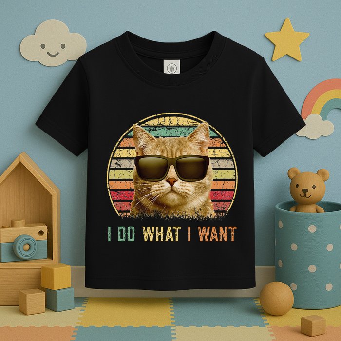 Retro 70s 80s 90s Meowy Cat I Do What I Want Funny Cat Toddler T-Shirt