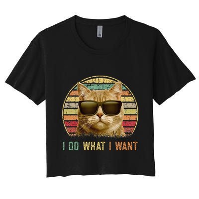 Retro 70s 80s 90s Meowy Cat I Do What I Want Funny Cat Crop Top