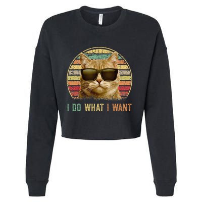 Retro 70s 80s 90s Meowy Cat I Do What I Want Funny Cat Cropped Pullover Crew